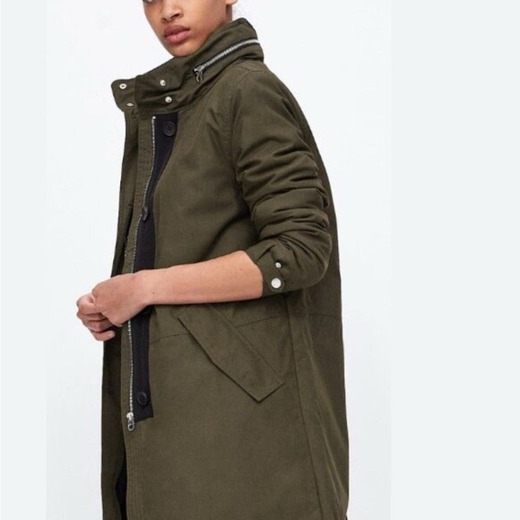 Zara Olive Green Long Winter Coat - Picture 5 of 8
